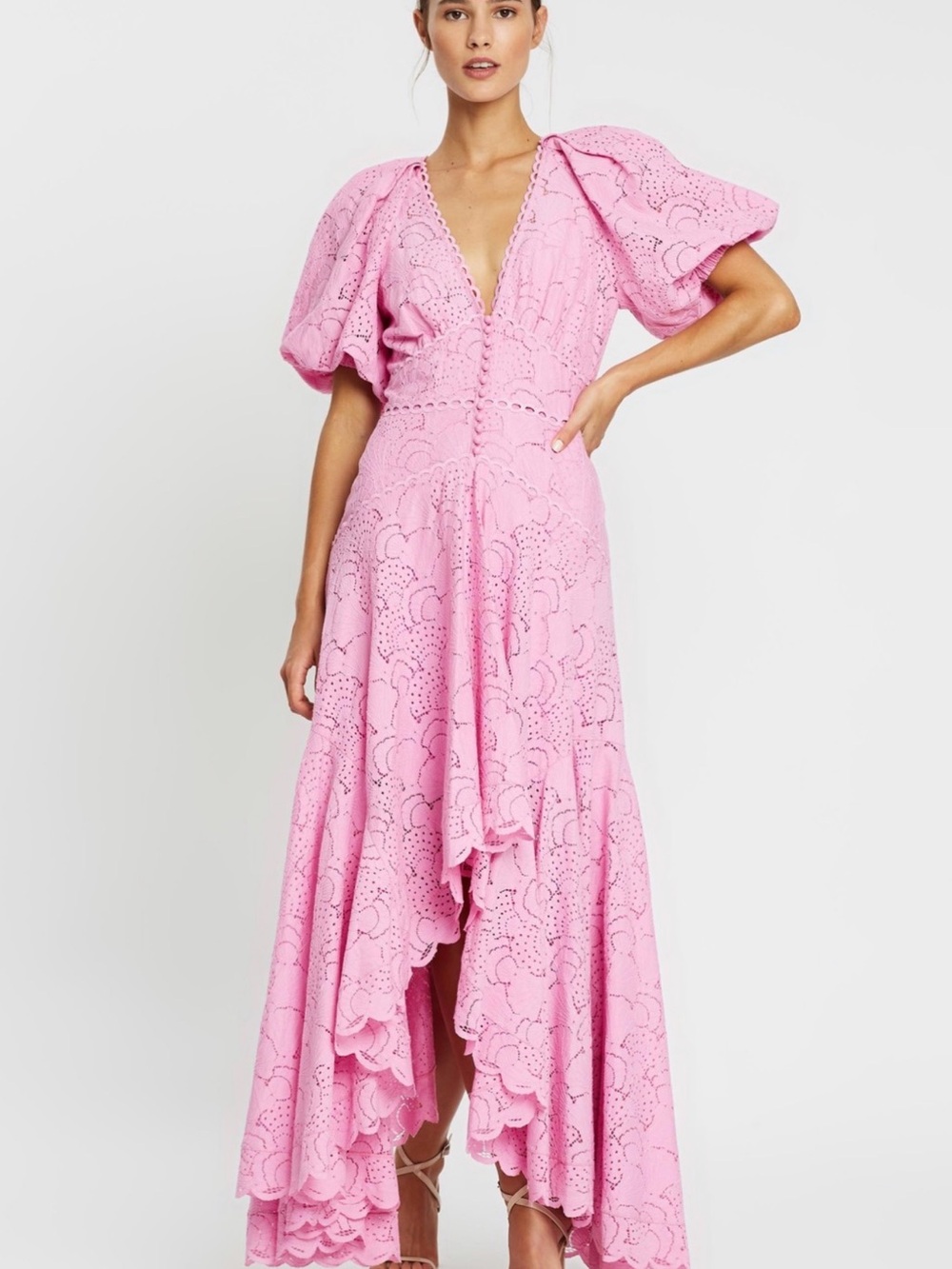 Acler Pink Eyelet High-Low Maxi Dress